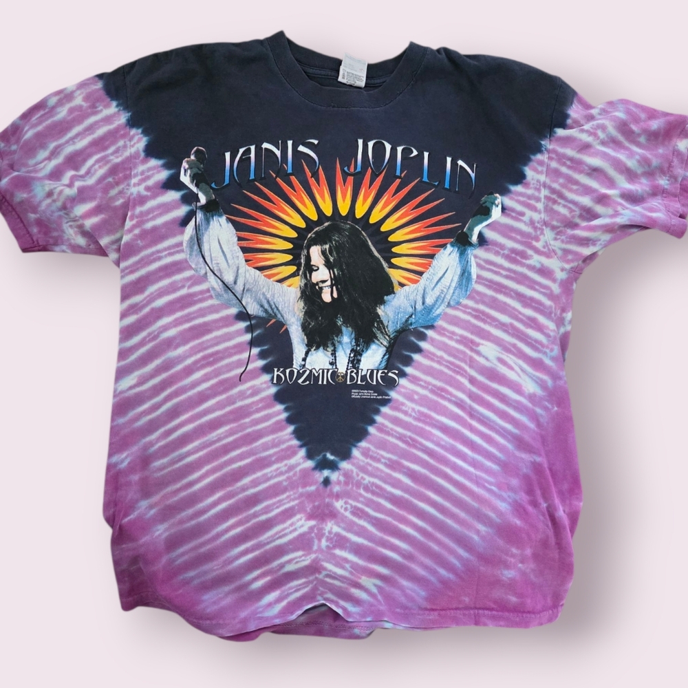 Janis Joplin, Vintage, Anvil Purple and Black Short Sleeve Tee-shirt. Mens Large